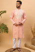 Peach Silk Blend Solid Embroidered Straight Kurta With Pant Set MKSET1510