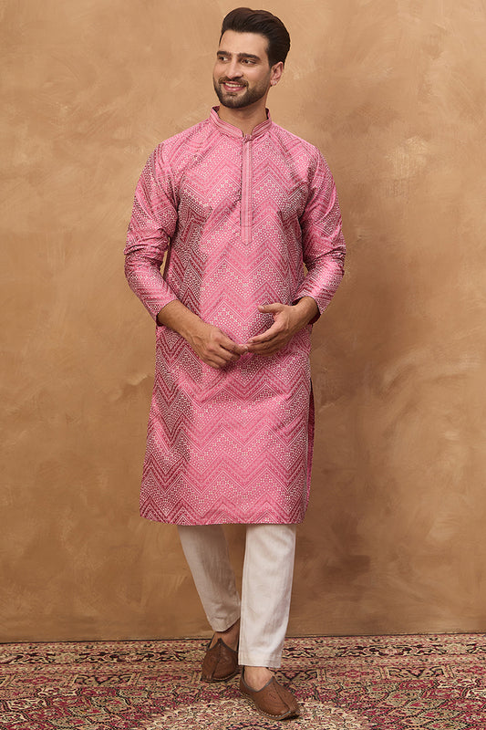 Pink Silk Blend Geometric Printed Straight Kurta MKU1532