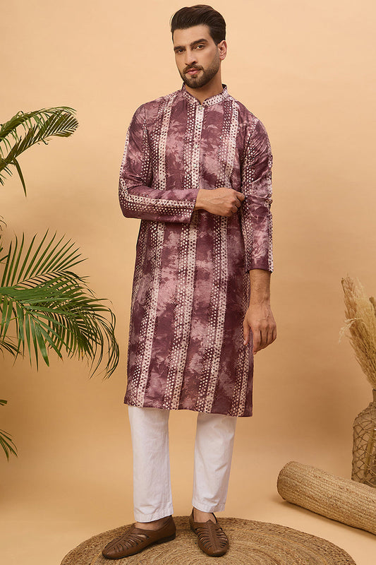 Burgundy Silk Blend Shibori Embroidered Straight Kurta MKU1537
