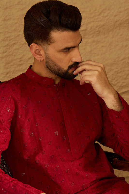 Maroon Viscose Rayon Solid Embroidered Straight Kurta MKU1558