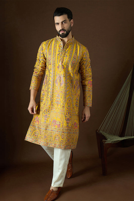 Yellow Georgette Solid Embroidered Straight Kurta MKU1569