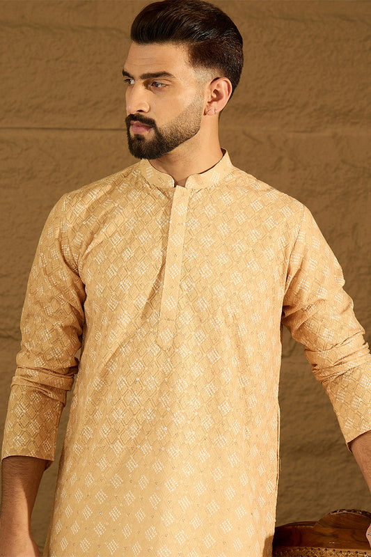 Yellow Viscose Rayon Bandhani Embroidered Straight Kurta with Trouser MKSET1585