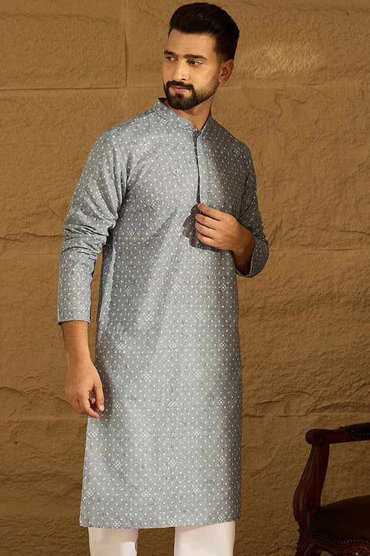 Blue Viscose Rayon Bandhani Embroidered Straight Kurta MKU1586