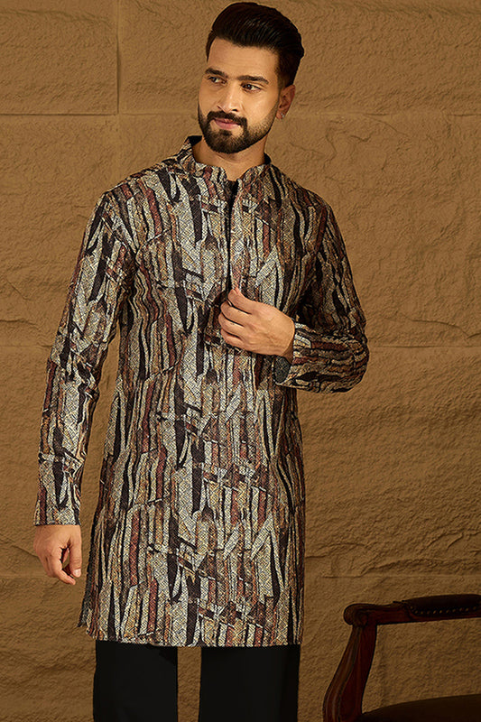 Black Viscose Rayon Abstract Printed Straight Kurta MKU1610