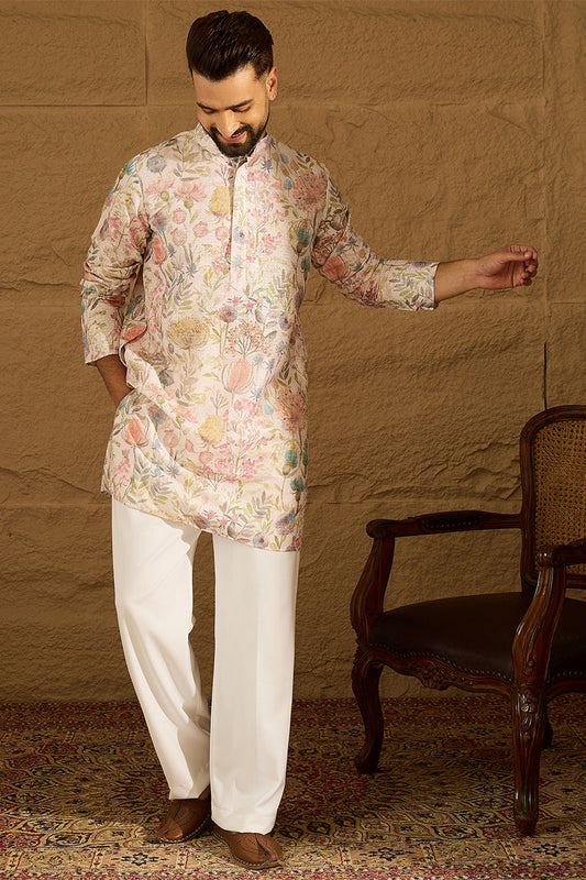 Off White Viscose Rayon Floral Printed Straight Kurta MKU1612