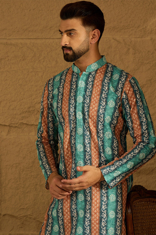 Blue Viscose Rayon Ethnic Motifs Printed Straight Kurta with Trouser MKSET1618