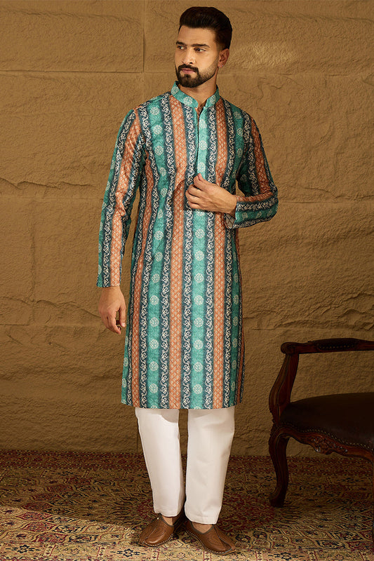 Blue Viscose Rayon Ethnic Motifs Printed Straight Kurta MKU1618