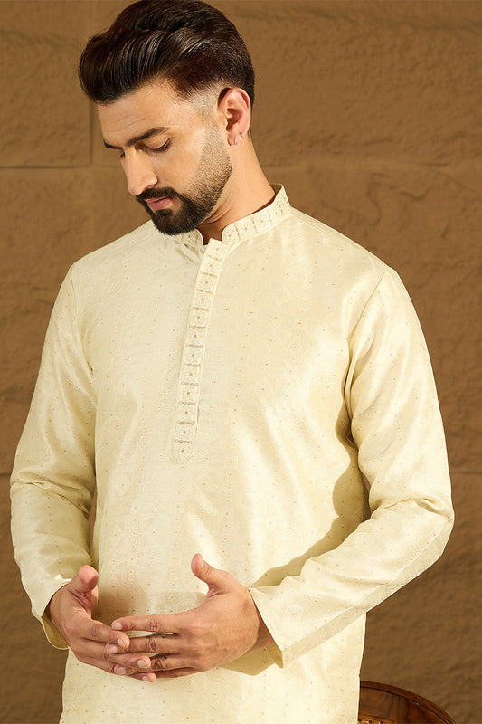 Yellow Silk Blend Solid Printed Straight Kurta MKU1651
