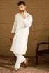 White Silk Blend Solid Printed Straight Kurta with Trouser MKSET1652