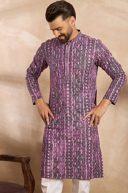 Purple Viscose Rayon Solid Printed Straight Kurta With Trouser MKSET1658