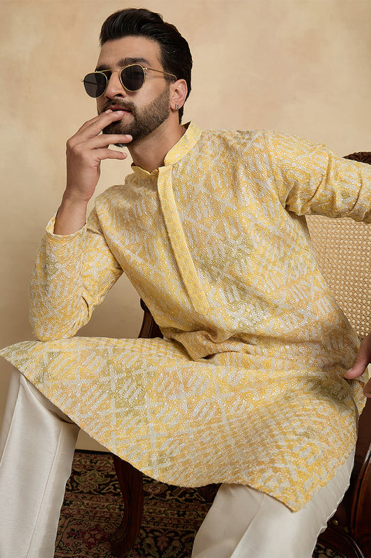 Yellow Viscose Rayon Embroidered Straight Kurta MKU1669
