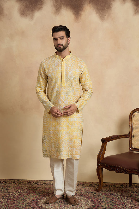 Yellow Viscose Rayon Embroidered Straight Kurta MKU1669