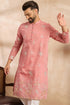 Pink Cotton Solid Embroidered Straight Kurta With Trouser MKSET1677