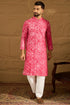Pink Cotton Batik Embroidered Straight Kurta with Trouser MKSET1678