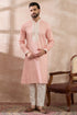 Pink Silk Blend Embroidered Mandarin Collar Straight Kurta MKU1692