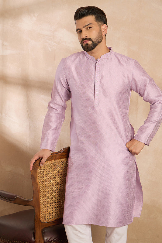 Lavender Polyester Solid Embroidered Straight Kurta With Trouser MKSET1736