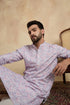 Ethnic Bay Lavender  Linen Printed Straight Kurta With Trousers MKSET1757