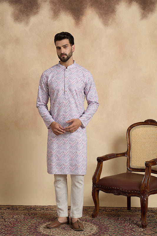 Ethnic Bay Lavender  Linen Printed Straight Kurta MKU1757