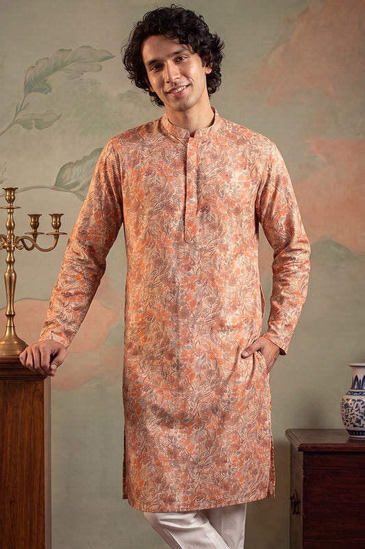 Ethnic Bay Mens Multi Viscose Rayon Embroidered Calf Length Straight Regular Kurta MKU1759