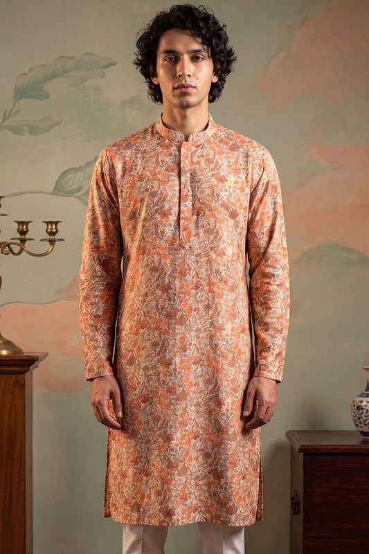 Ethnic Bay Mens Multi Viscose Rayon Embroidered Calf Length Straight Regular Kurta MKU1759