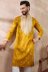 Yellow Silk Blend Embroidered Mandarin Collar Straight Kurta MKU1794