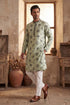 Ethnic Bay Mens Silk Blend Embroidered Solid Green Kurta With Trousers MKSET1803