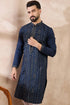 Blue Silk Blend Geometric Embroidered Straight Kurta MKU1890