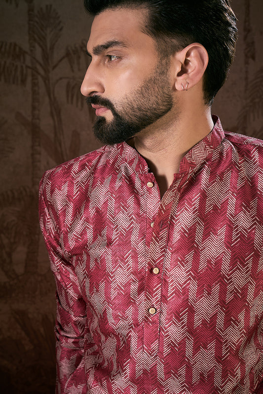 Maroon Silk Blend Chevron Printed Straight Kurta MKU1904