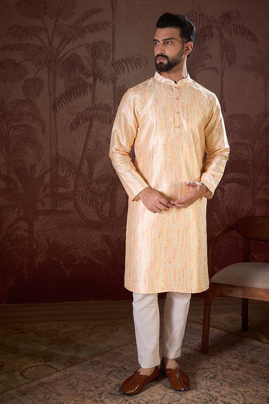 Cream Silk Blend Abstract Printed Straight Kurta MKU1907