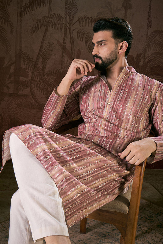 Mauve Silk Blend Floral Printed Straight Kurta MKU1919