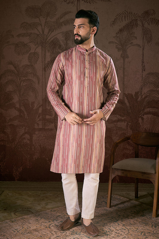 Mauve Silk Blend Floral Printed Straight Kurta With Trouser MKSET1919