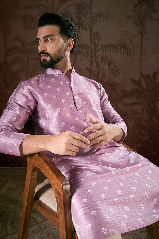 Lavender Silk Blend Floral Printed Straight Kurta MKU1922
