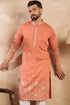 Peach Vartican Solid Embroidered Straight Kurta MKU1935