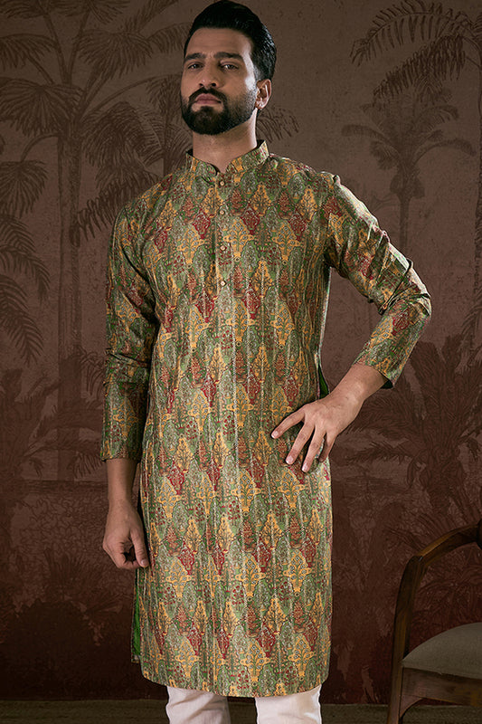 Green Silk Blend Floral Printed Straight Kurta With Trouser MKSET1953