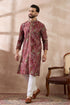 Red Silk Blend Printed Mandarin Collar Straight Kurta With Trouser MKSET1959