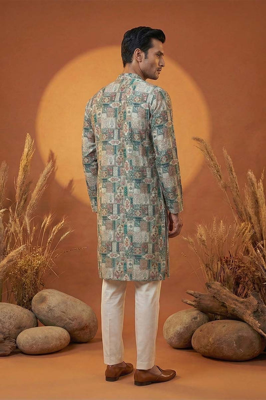 Ethnic Bay Multi Silk Blend Printed Straight Kurta With Trousers MKSET1973