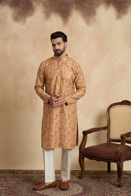 Mustard Silk Blend Printed Straight Kurta MKU1976