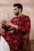 Red Silk Blend Printed Mandarin Collar Straight Kurta With Trouser MKSET1988