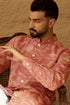 Peach Viscose Rayon Embroidered Mandarin Collar Straight Kurta With Trouser MKSET1989
