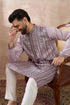 Lavender Silk Blend Embroidered Mandarin Collar Straight Kurta With Trouser MKSET2041