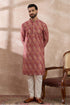 Pink Silk Blend Printed Mandarin Collar Straight Kurta MKU2054
