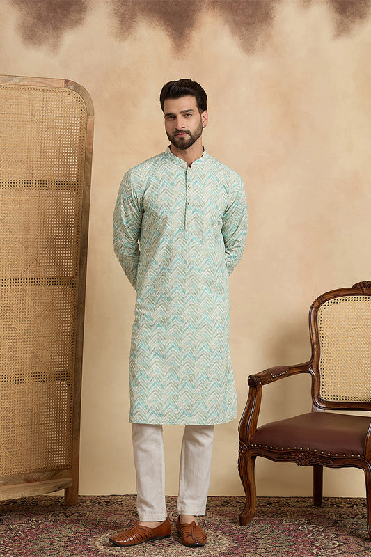 Ethnic Bay Green  Linen Printed Straight Kurta MKU2068