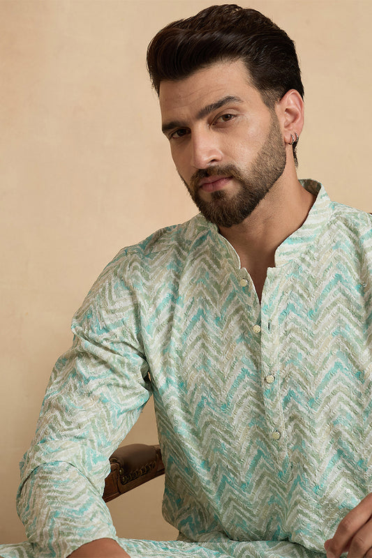 Ethnic Bay Green  Linen Printed Straight Kurta MKU2068