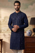 Ethnic Bay Mens Blue Silk Blend Solid Embroidered Kurta MKU2075