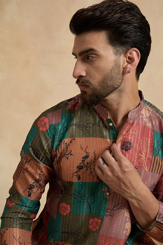Multi Silk Blend Printed Straight Kurta MKU2077