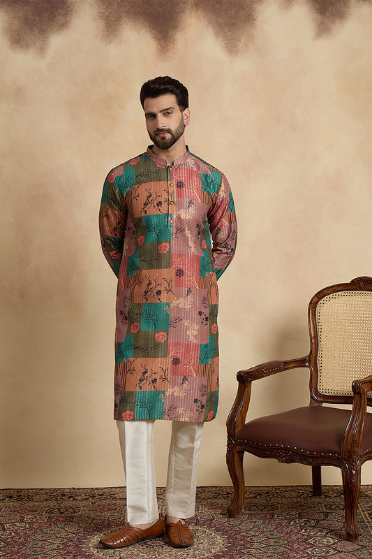 Multi Silk Blend Printed Straight Kurta MKU2077