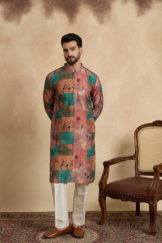 Multi Silk Blend Printed Straight Kurta MKU2077