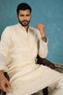 Ethnic Bay Men Off White Silk Blend Embroidered Straight Kurta MKU2082