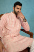 Ethnic Bay Mens Pink Silk Blend Solid Embroidered Kurta With Trousers MKSET2088