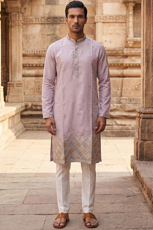 Lavender Silk Blend Embroidered Straight Kurta MKU2094